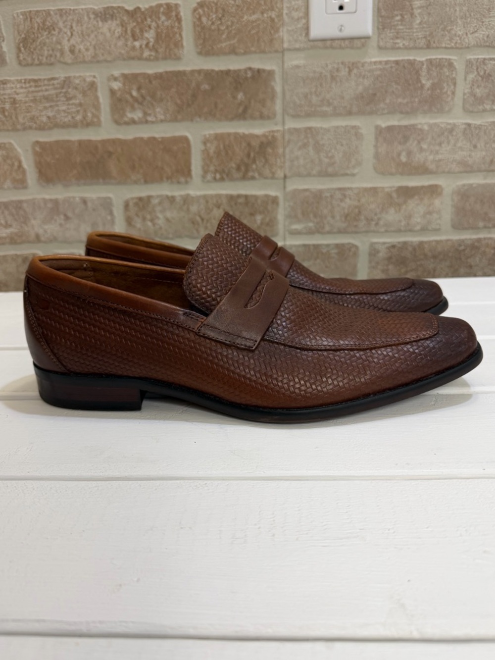 Florsheim Brown Woven Leather Loafers Size 8D Dress Shoes Slip On Classic